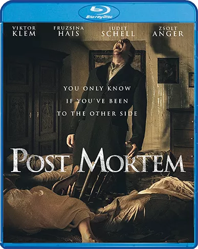 Main Cover of Post Mortem Shout Factory Collection Blu-Ray with Main Character standing inside house over a dead body