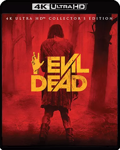 Main Cover of Evil Dead 4K Ultra HD Collector's Edition Shout Factory Collection with a character standing in the middle of the forest